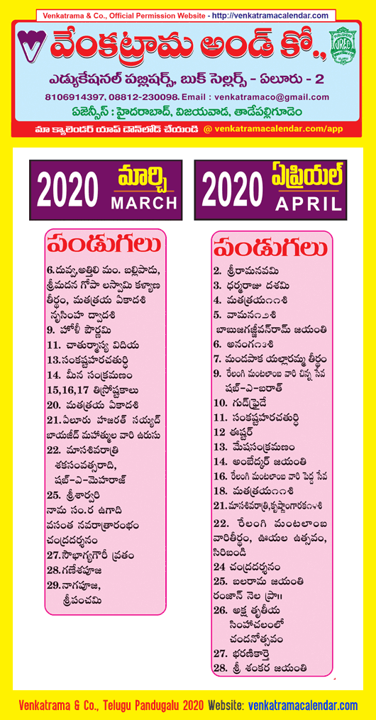 Telugu Festivals 2020 March April